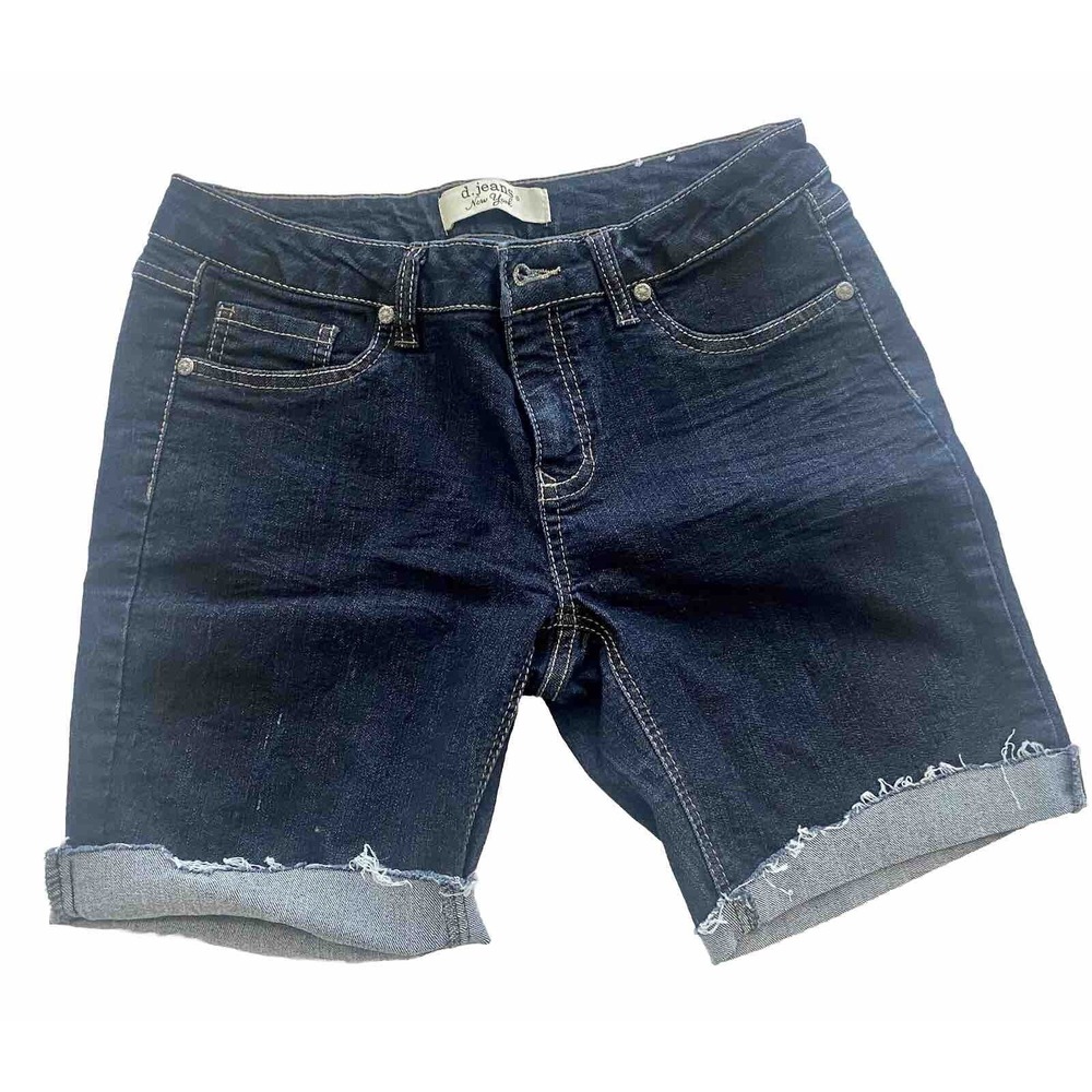 D Jeans 8P Shorts Dark Wash Denim Cut off Bling 5 Pocket Mid Rise